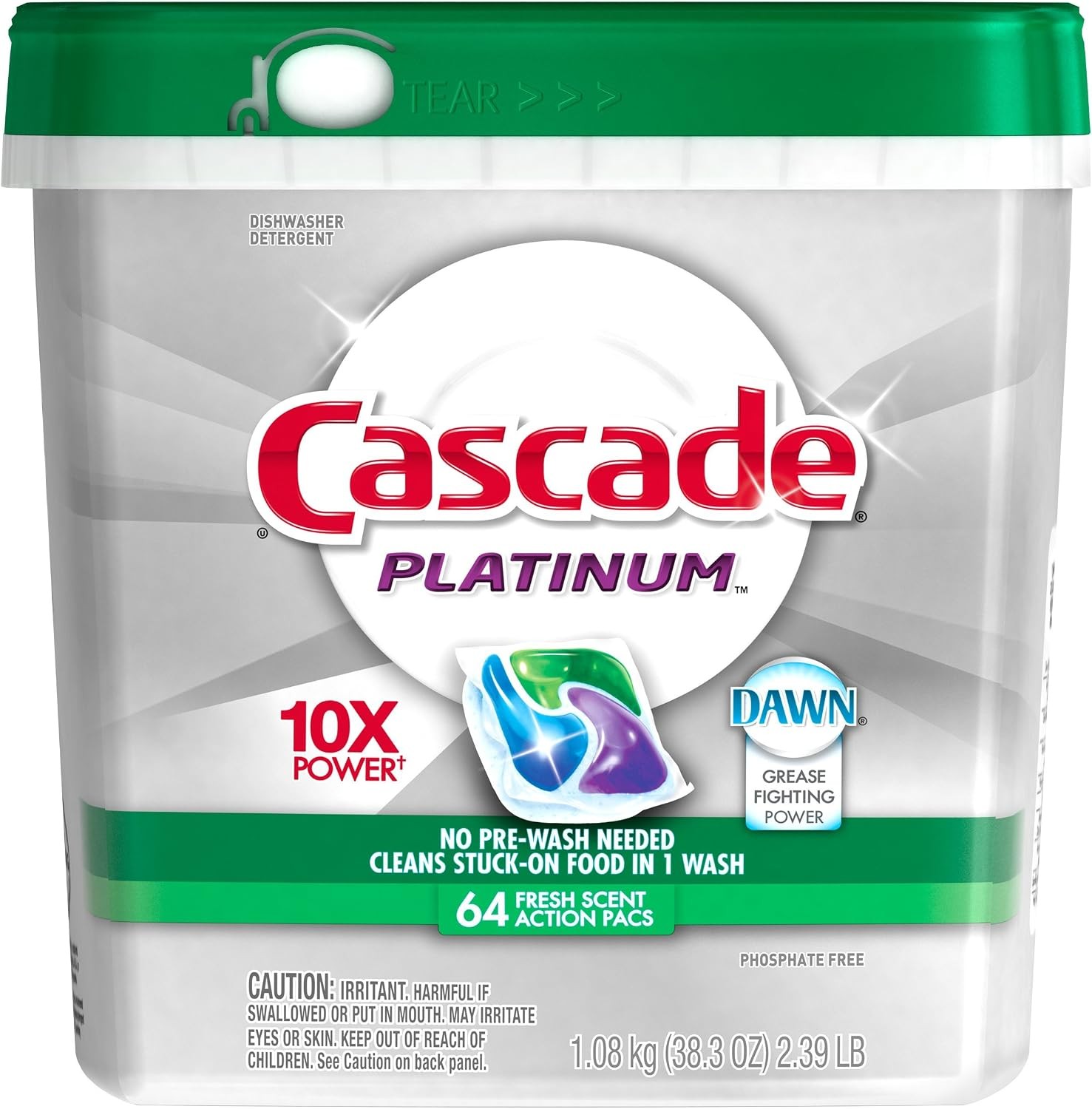 Cascade Dishwasher Pods ActionPacs Platinum Fresh Scent 62 Count
